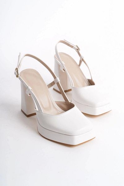 lavish Mety White Skin Heeled Shoes