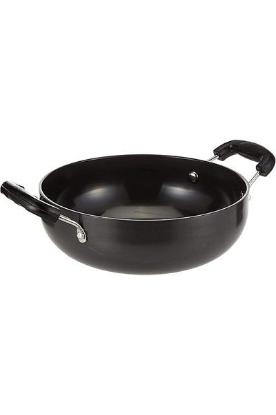 RAJ Black Anodized Nonstick Aluminum Deep Kadai, 19cm, Double Handle, BBAK10 | Cooking Pot