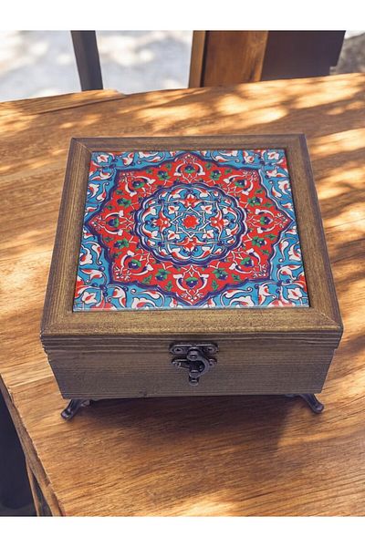sharp&art Wooden Jewelry Box with Tile Decorations, with 2 Model Options...