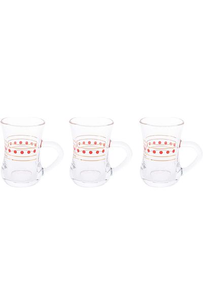 AKDC Tea Glass 3Pcs Set L(5CM) XW(5CM) XH(7CM) Red dots, transparent