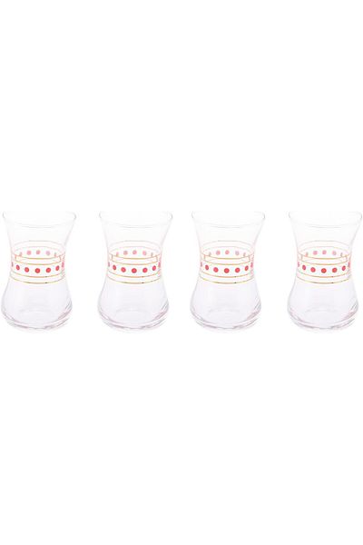 AKDC 4Pcs Tea Glass Set L(5CM) XW(5CM) XH(9CM) Red dots, transparent