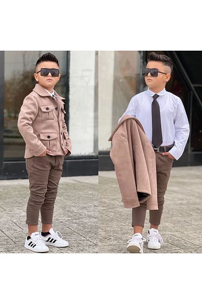 Ribbon kids Boy's 4-Piece Set with Suede Fabric Jacket