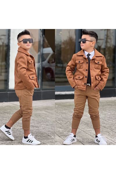 Ribbon kids Σετ 4 τεμαχίων για αγόρι με υφασμάτινο σακάκι σουέτ