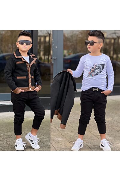 Ribbon kids Boy's 3-Piece Suit with Suede Fabric Jacket
