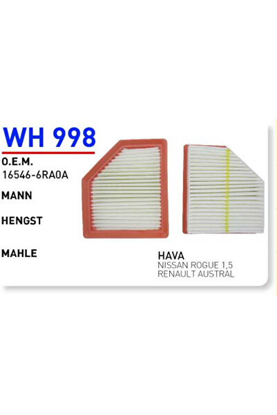 Wh998 Oem 16546-6RA0A Renault Austral 1,5 Otomobil hava filtre air filter
