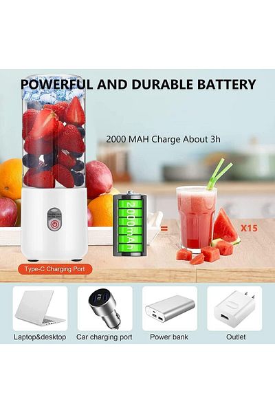 COOYA Portable Blender,USB Rechargeable,500 ML Personal Blender for Smoothie,Fruit and Milk Shake,White