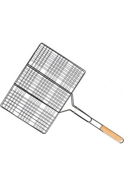 AKDC سلة شواء، مصنوعة من الحديد المطلي بالكروم مع مقبض خشبي، قابلة للطي، مساح...