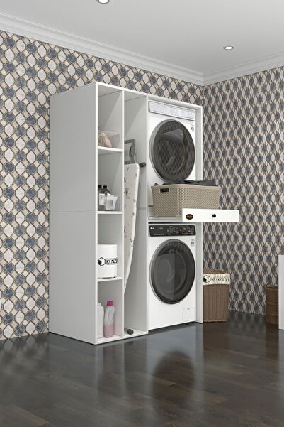 Kenzlife Çamaşır-Kurutma Makinesi Dolabı Gutas Sol Byz 187*120*60 Çekmeceli Banyo