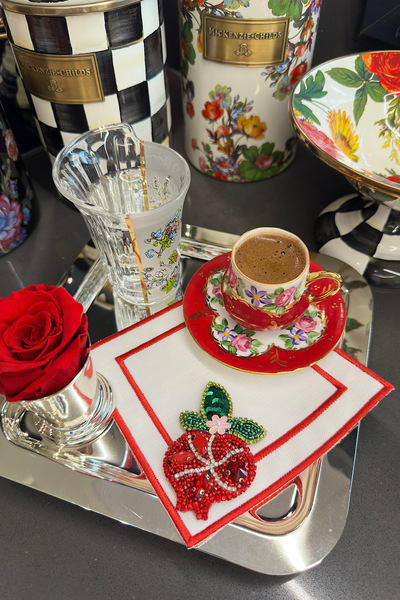 bibashka Nar tasarımı tamamen el işleme 1 adet kokteyl peçete