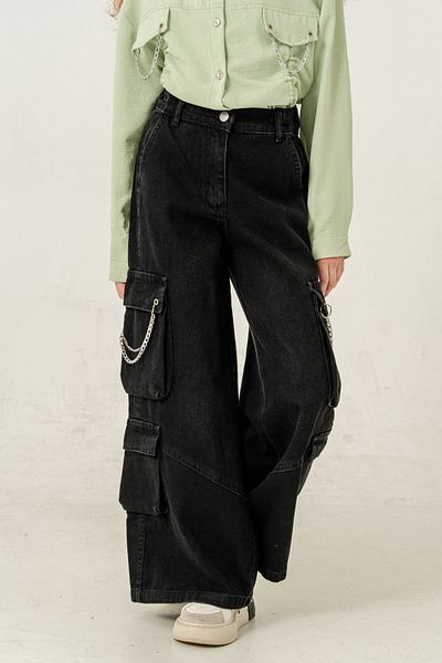 GİYİCEM TEKSTİL Girl's Chain Covered Spanish Jeans 2178