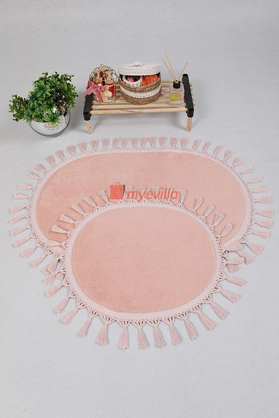 Myevilla My Evilla Modern Simirna Decorative Plush Oval 60x100-50x60 Pompom Fringed Toilet Seat Set