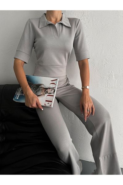 Louen lucie Short Sleeve Shoulder Padded Collar Pants Suit