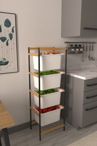 VİLİNZE Rafito 4 Sepetli Mutfak Rafı Çok Amaçlı Oyuncak Banyo Rafı