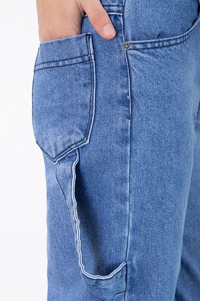 Cansın Mini Pantaloni de jeans pentru fete, albaștri, cu picioare largi, cu talie elastică 20496