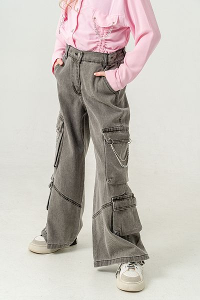 GİYİCEM TEKSTİL Girl's Chain Covered Spanish Jeans 2178