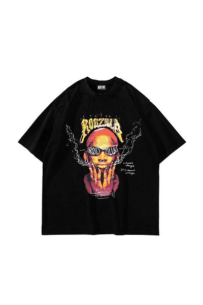 Sekizbiraltı Μαύρο μπλουζάκι με στάμπα Rodzilla Oversize Unisex