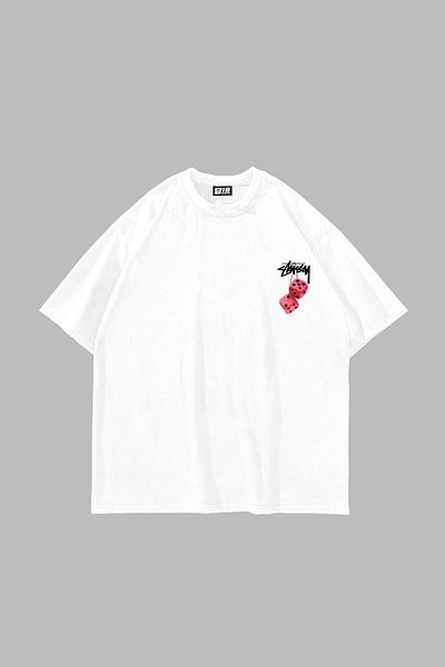 Sekizbiraltı στ. Dice Back Printed Oversize Unisex Λευκό Tshirt