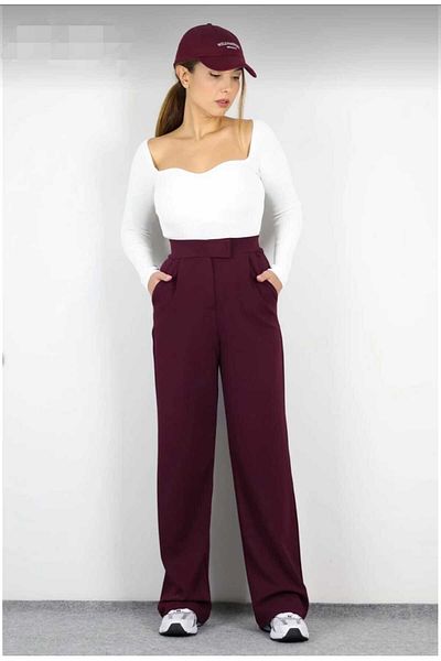trikomode Burgundy Lycra Velcro Closure Women's Palazzo Trousers