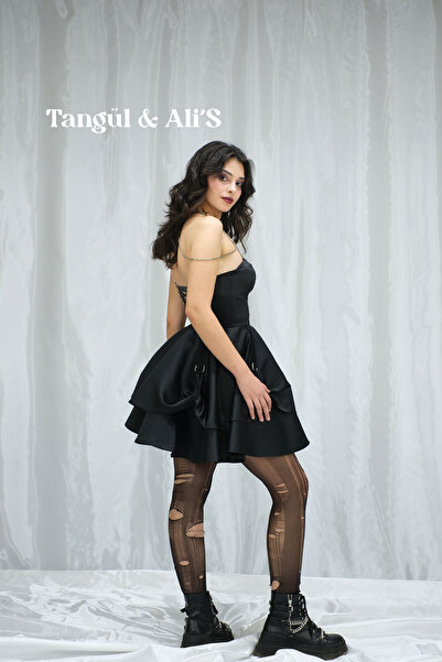 Tangül&Ali'S Moda Evi Metal Detaylı Siyah Mini Elbise