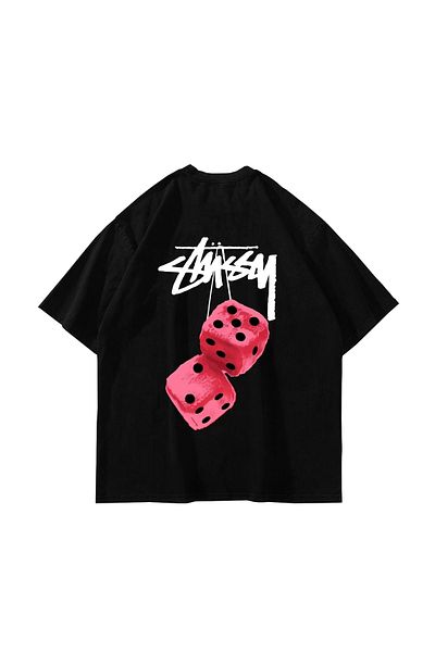 Sekizbiraltı στ. Dice Back Printed Oversize Unisex Μαύρο Tshirt
