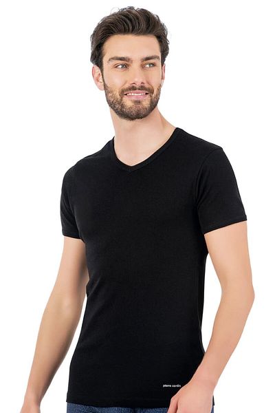 Pierre Cardin Tricou personalizat pentru bărbați din bumbac cu decolteu în V, 2 bucăți L1.PC.0042.0A.12.12