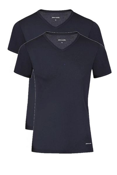 Pierre Cardin 442 Men's Navy Blue Ribbed Short Sleeve V-Neck 2-Piece Undershirt