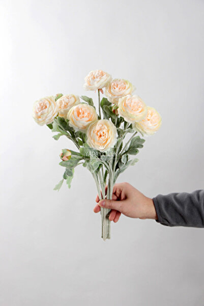 Yapay Çiçek Deposu Yapay Çiçek 3lü Şakayık Ranunculus Dalı 50 cm Somon