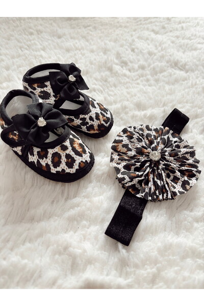 Cloudy Baby Girl Booties Zebra Patterned Leopard Girl Ecru Newborn Daily Booties
