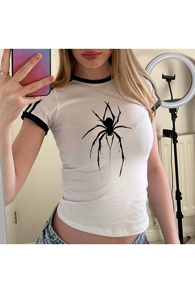 DESTİNE Loots Spider εμπριμέ ριγέ μπλούζα Body Crop