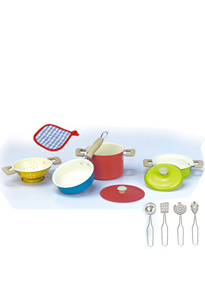 Toyaş 11 Piece Colorful Enamel Pots Set Girls Toy Dollhouse Toys Pots Pan Cookware Set Metal