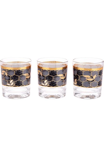 AKDC Glass Tumbler Set 3Pcs L(7CM) XW(7CM) XH(8CM) Gold, black, transparent