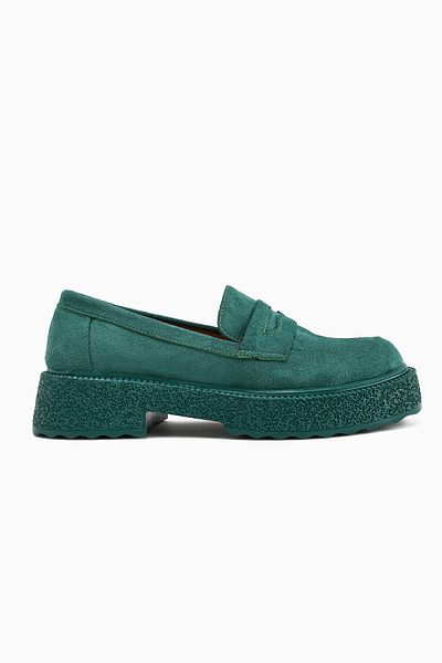 Limoya Pantofi de damă casual cu talpă groasă Bojan verde din piele intoarsa