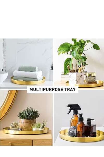 COOYA Stainless steel Round Metal Tray, Simple, Durable, Suitable For Home Decoration,Gold 12.5Cm