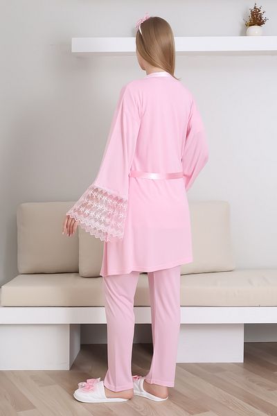 ERDENİZ TEKSTİL Breastfeeding Buttoned Maternity Pajama Set + Maternity Dressing Gown + Slippers and Crown Gift