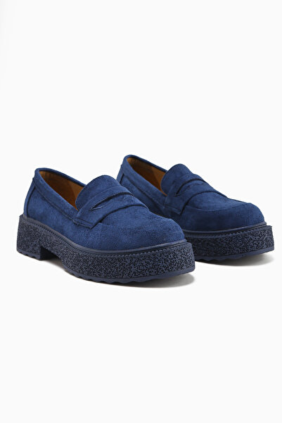 Limoya Bojan Navy Blue Suede Thick Sole Casual Women's Shoes