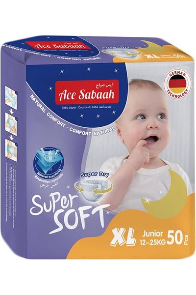 Ace Sabaah Baby Super Dry Diaper, Soft Feel, Size 6, XL Junior 12-15Kg, Natural Comfort, Pack Of 1