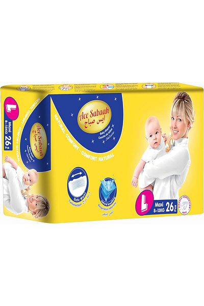 Ace Sabaah Baby Diaper, Large Size, Maxi 8-13kg, 26pcs
