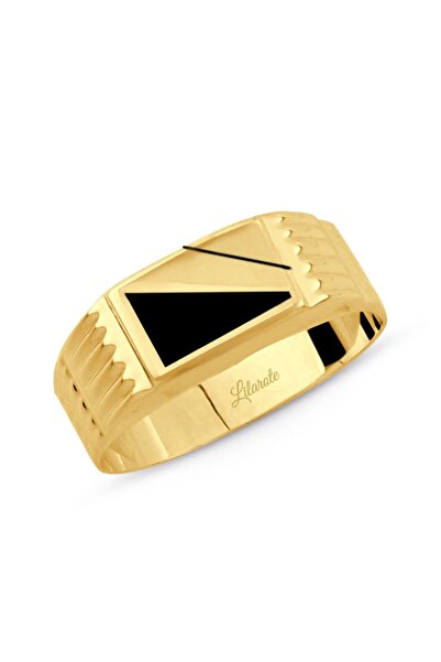 Lilarote Pırlanta Erkek Siyah Çizgili Mineli Altın Yüzük
