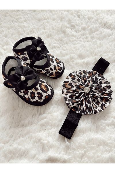 Cloudy Baby Girl Booties Zebra Patterned Leopard Girl Ecru Newborn Daily Booties