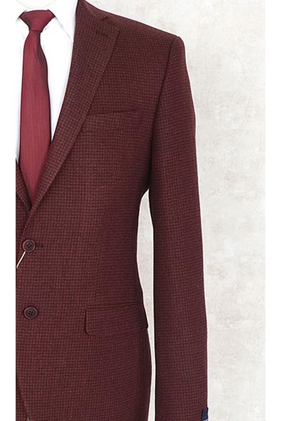Jan Carlucci JAN CARLUCCİ Wool Men's Regular Fit Mono Collar Claret Red Drop 4 Single Jacket