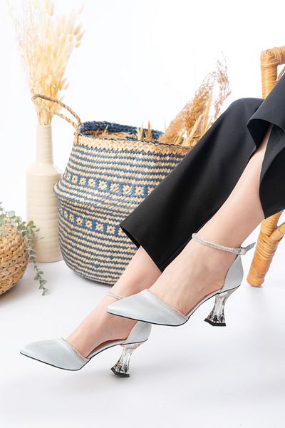 Egepass Crystal Transparent Satin Women's Shoes with Heel