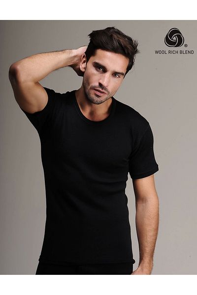 Hasyün Black Natural Thermal Wool Men's Undershirt