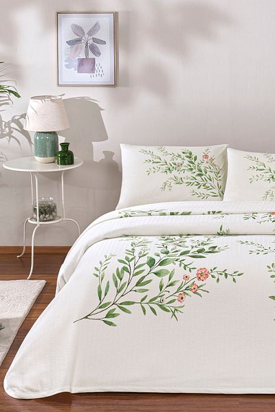 Taç Bloomy Green Double Cotton Pique Set