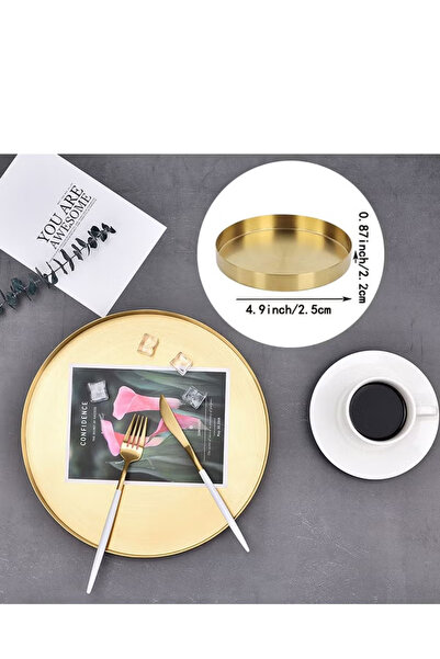 COOYA Stainless steel Round Metal Tray, Simple, Durable, Suitable For Home Decoration,Gold 12.5Cm