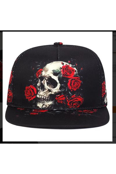 kargasa Acrylic Skull and Roses Printed Snapback Cap
