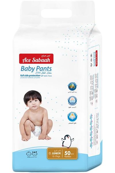 Ace Sabaah Baby Diaper Pants, Size 5, Junior 12-17kg, 50pcs