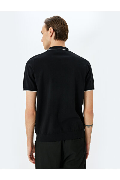 Koton Βαμβακερό κοντομάνικο πλεκτό μπλουζάκι με μισό φερμουάρ και λεπτομέρεια γιακά