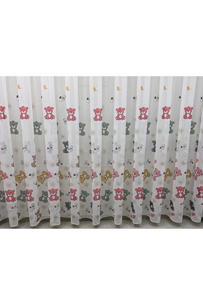 NİVEMESHOME Nivemeshome Este Bear Tulle Curtain, Pink Apm 1/2.5 Pleat Room