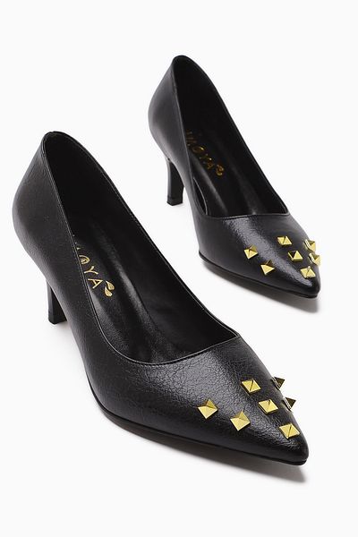 Limoya Дамски обувки Anni Black Creased Laced Leather с пирамидален ток и шипове