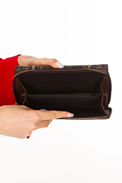 Newish Polo Women's Patterned Fabric Wallet with Phone Compartment and Card Holder Monogram Stylish Fashion